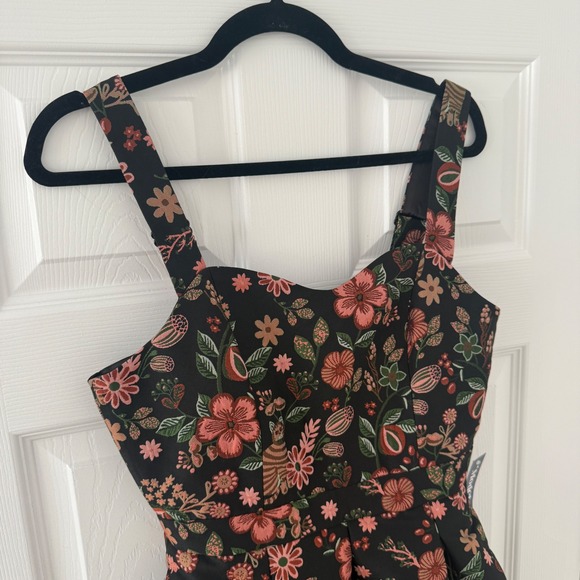 NWT ModCloth 2 Cat Print Floral Jacquard Fit and Flare Dress Sleeveless Black - Picture 4 of 10